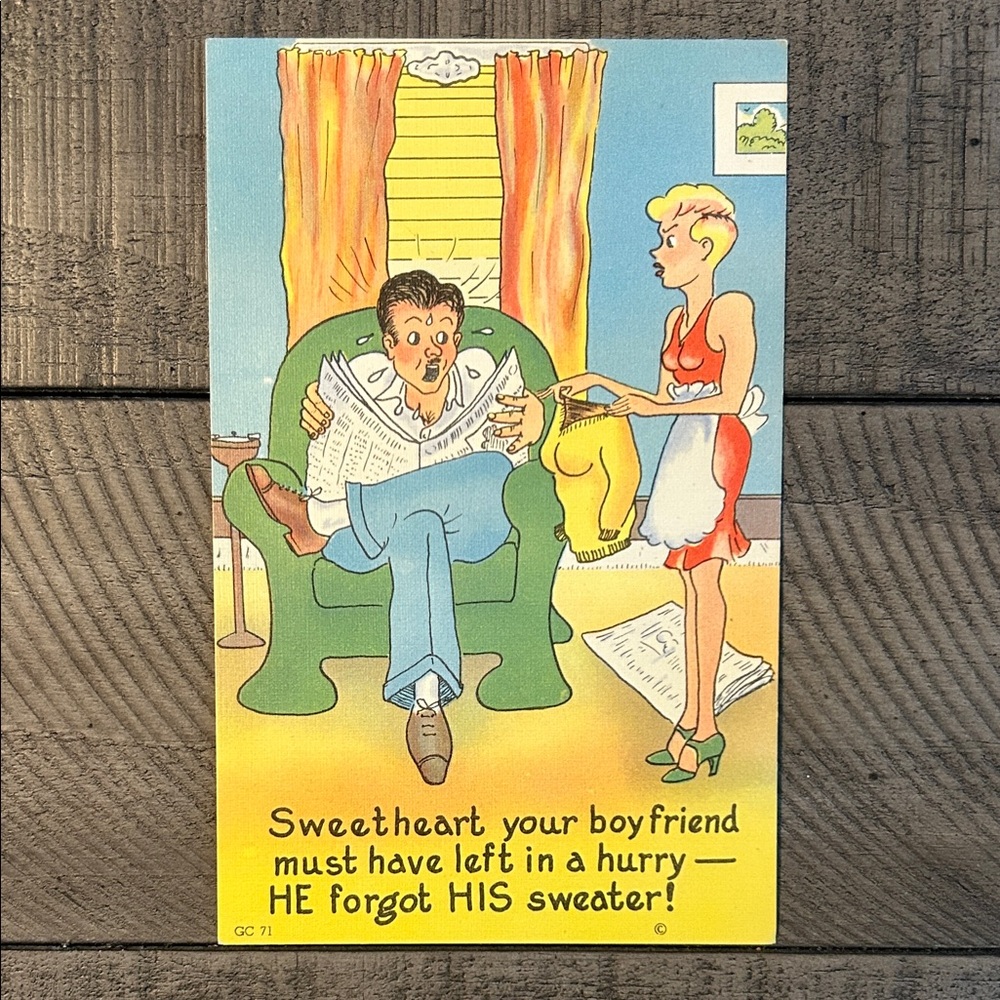 Vintage Retro Comic Postcard with Humorous Illustration